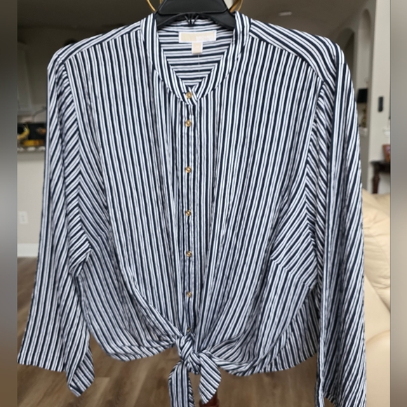 Michael Kors Striped tie waist Plus Size blouse - Picture 2 of 4